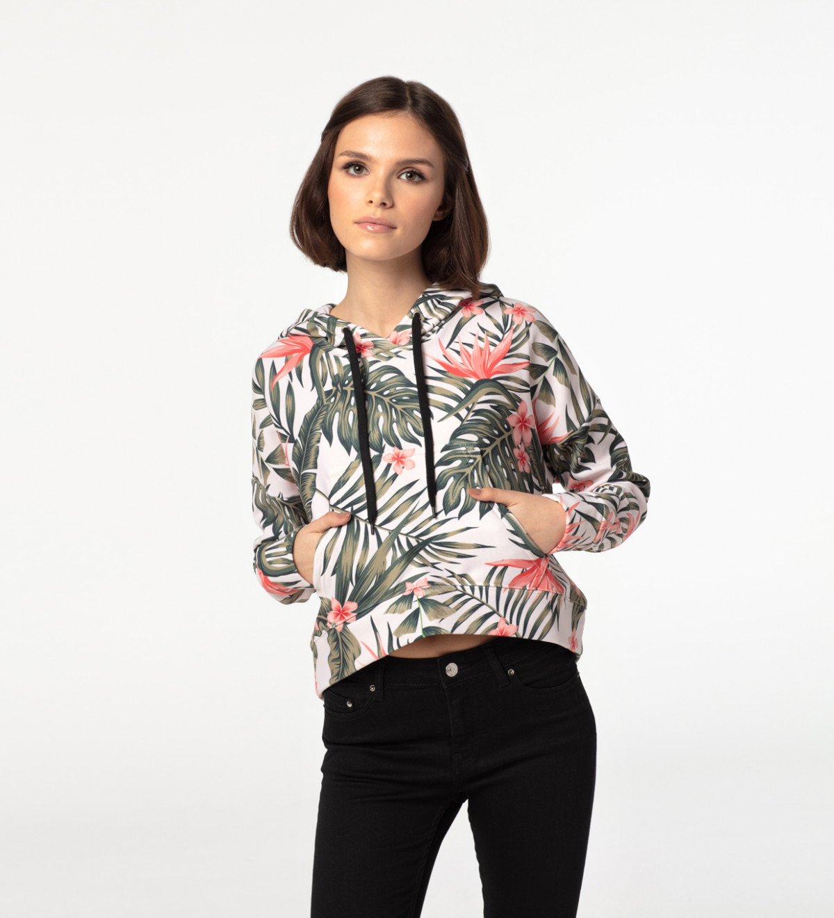 Jungle Flowers CROPPED mikina - L